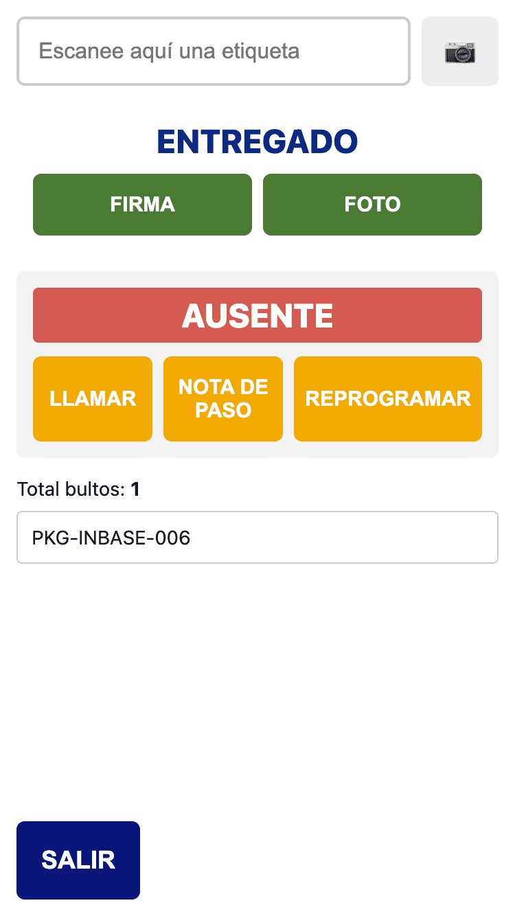 Interfaz móvil de AMXpress para flujos de entrega.